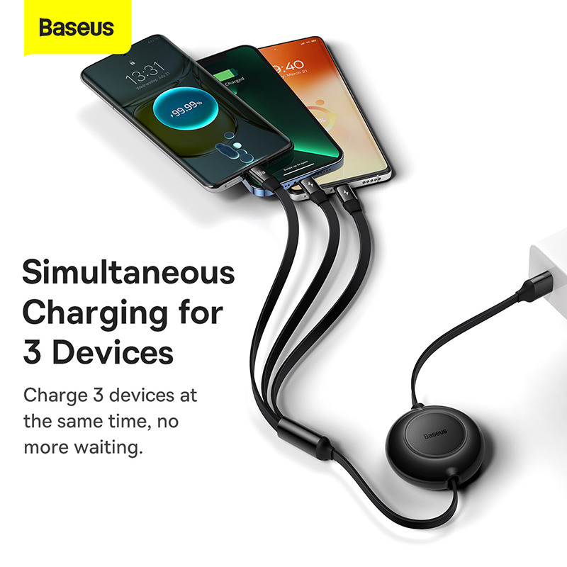Baseus 3 in 1 USB C Cable 66W 110CM Retractable Type C Micro USB Cable For Macbook Samsung 6A Fast Charge Data Wire Cord