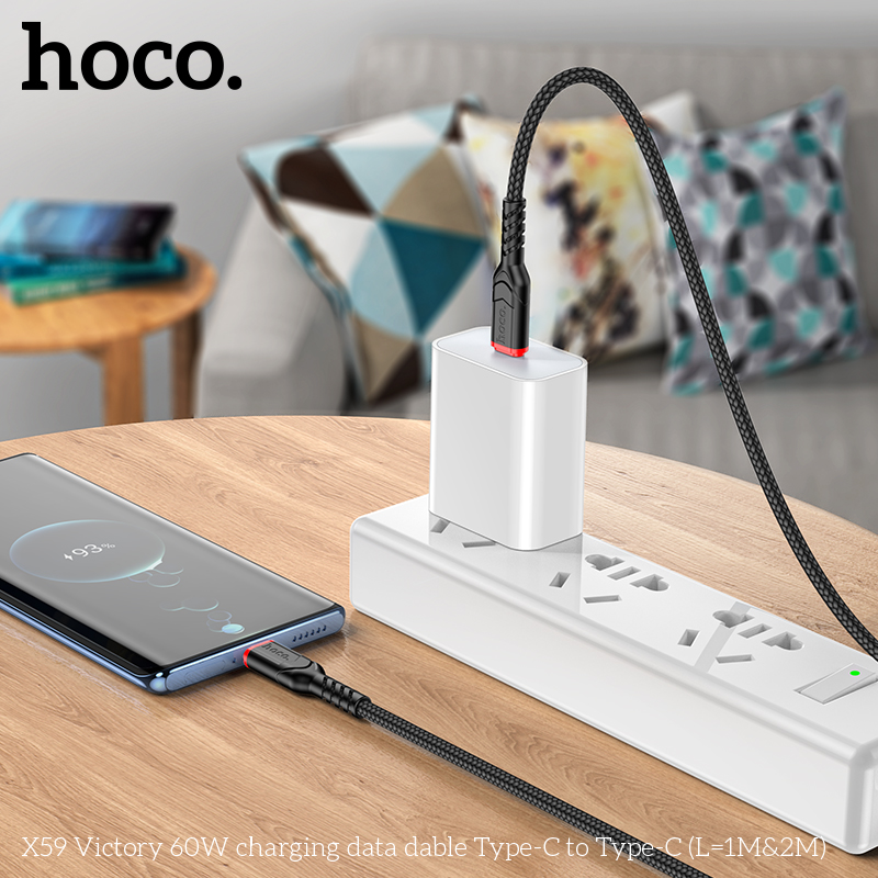 Cáp sạc dây dù Hoco X59 TypeC to TypeC 60W / TypeC to Lightning 20W dài 1M (Màu Random) - Nhất Tín Computer