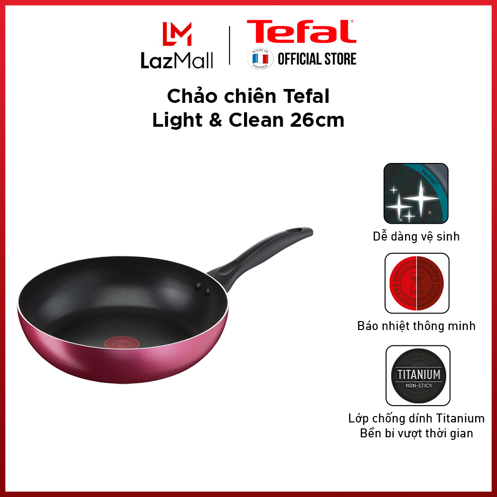 Chảo chiên chống dính Tefal Light & Clean 26cm, dùng cho bếp ga và hồng ngoại- Gian hàng chính hãng bảo hành 2 năm-B2240595