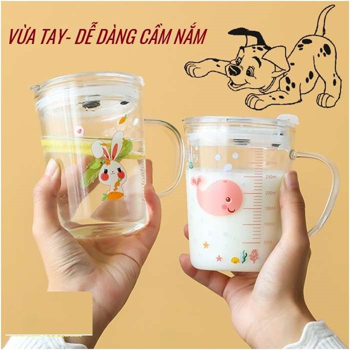 Cốc thủy tinh chia vạch uống sữa cho bé, cốc chia vạch
