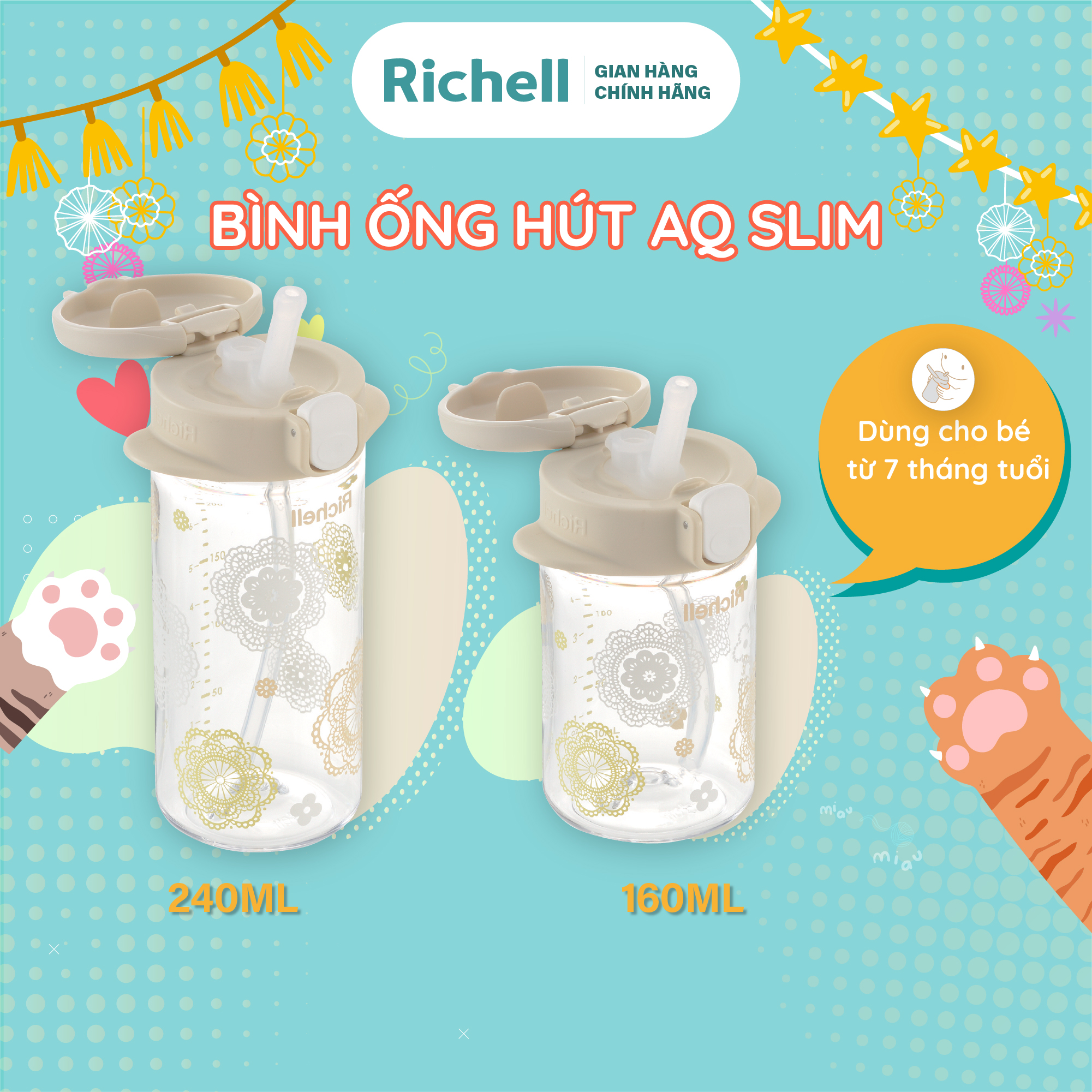 Richell Richell Aq Slim Straw Bottle |   Baby
