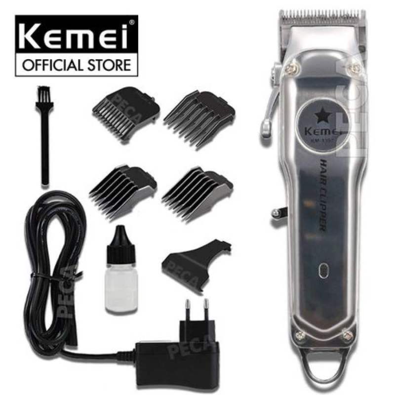 Tông đơ cắt tóc không dây chuyên nghiệp chất liệu hợp kim nhôm hàng không cao cấp Kemei KM-1997 có thể cắm điện sử dụng trực tiếp pin lithium 2000mAh chất lượng - hãng phân phối chính thức, bảo hành 12 tháng giá rẻ