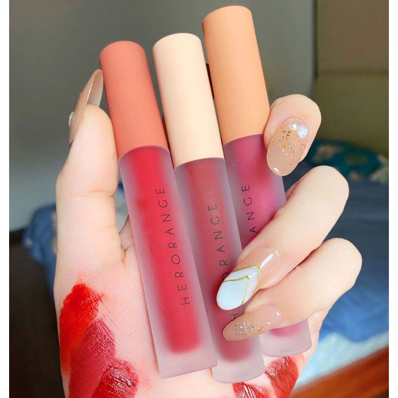 Set 3 Cây Son Kem Lì Herorange Fluffy Lip Glaze - Son Kem Siêu Xinh Chất Mềm Và Mịn