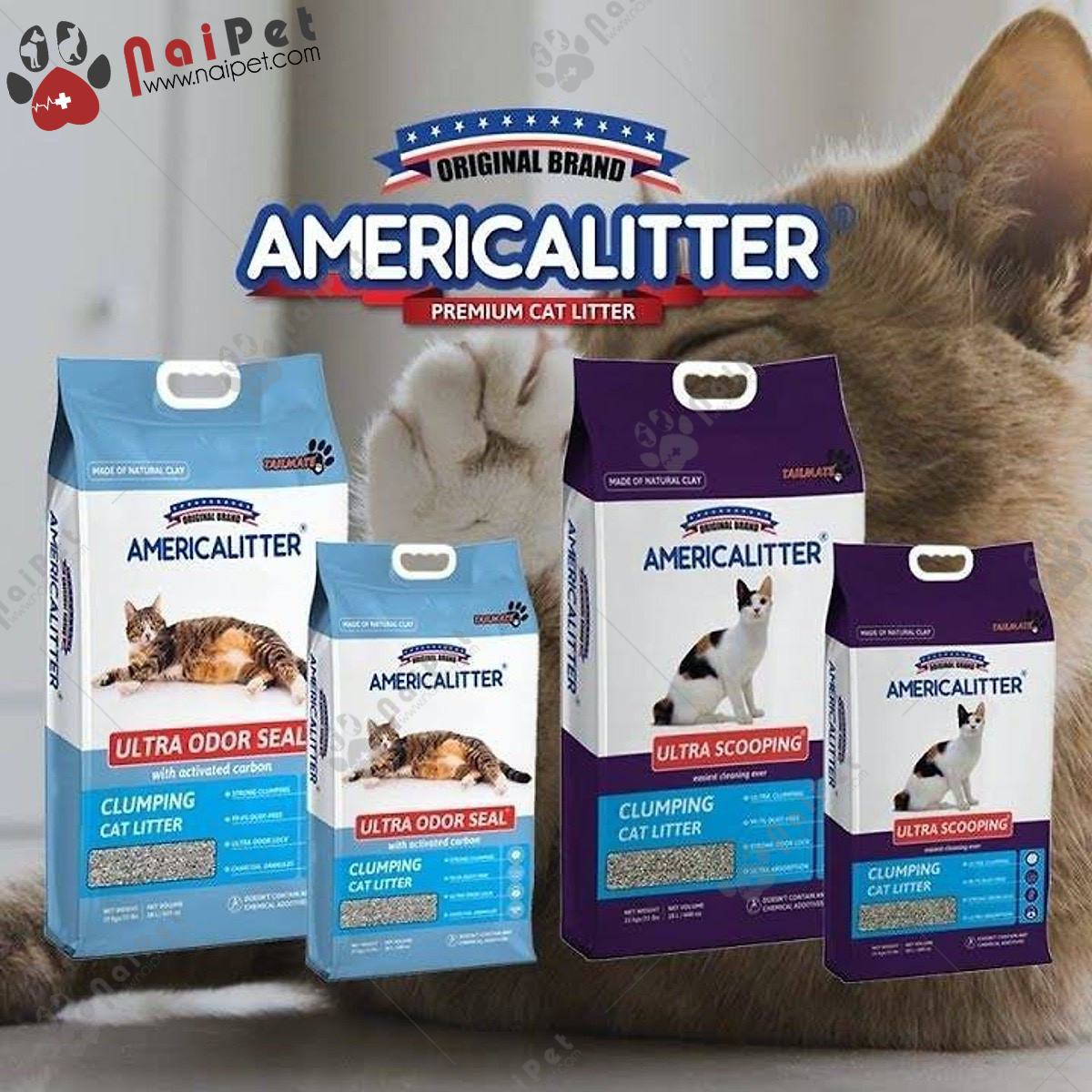 Cát Vệ Sinh Cát Đất Sét Cho Mèo America Litter 10L