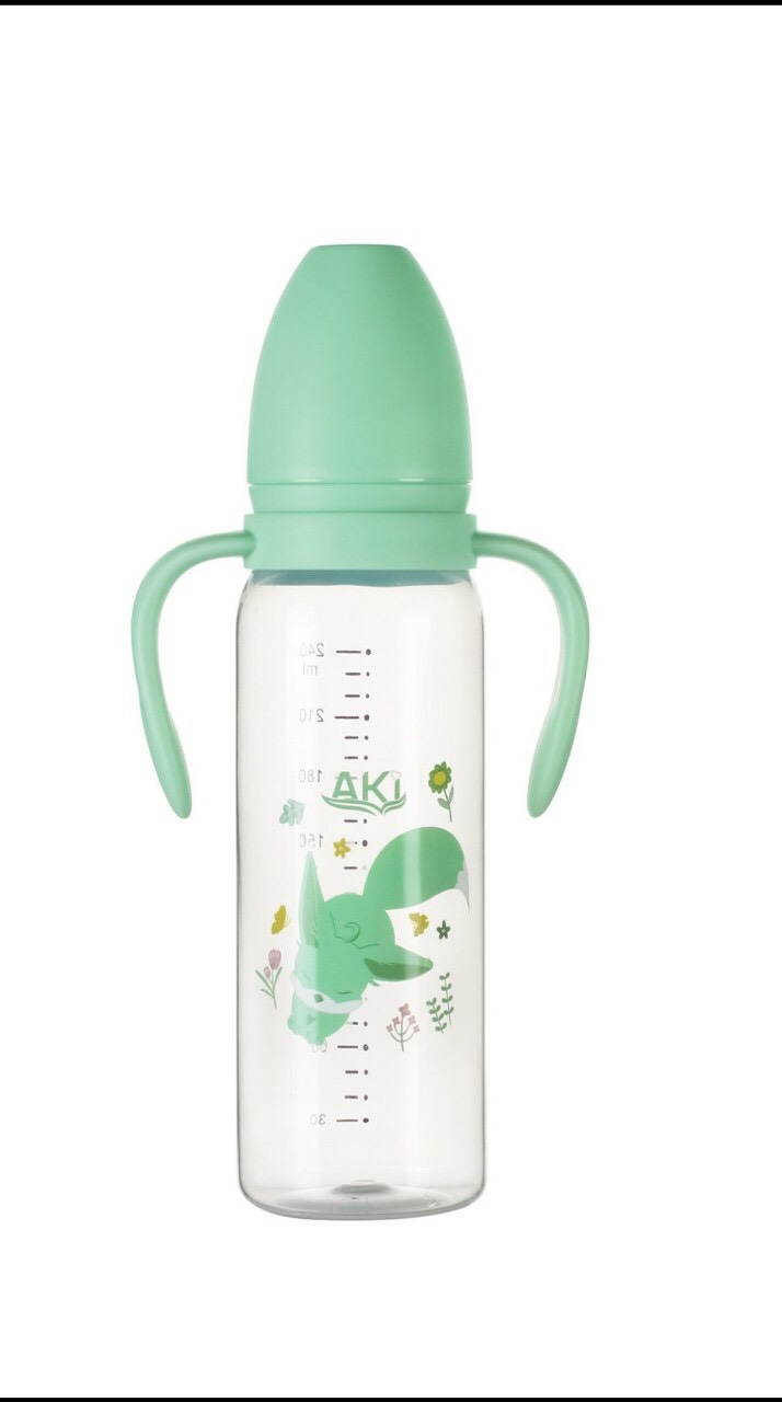 Bình Sữa Cổ Hẹp Aki nhựa PP 180ML - 240ML (Tặng 1 núm vú cổ hẹp)