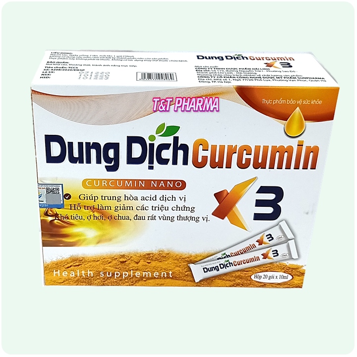 Dung Dịch Curcumin Nano X3 -hỗ trợ  giảm  viêm loét dạ dày, khối u do các gốc oxy hóa, giúp trung hòa acid dịch vị,, hỗ trợ giảm các triệu chứng khó tiêu, ợ chua, đau rát thượng vị