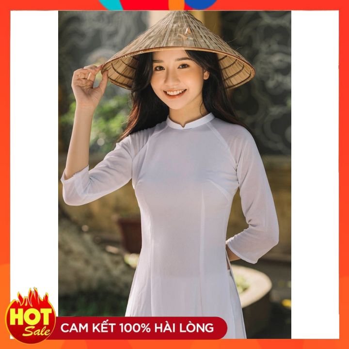 Sét Áo Dài Học Sinh Trơn Lụa Nhật Màu Trắng Chuẩn Fom