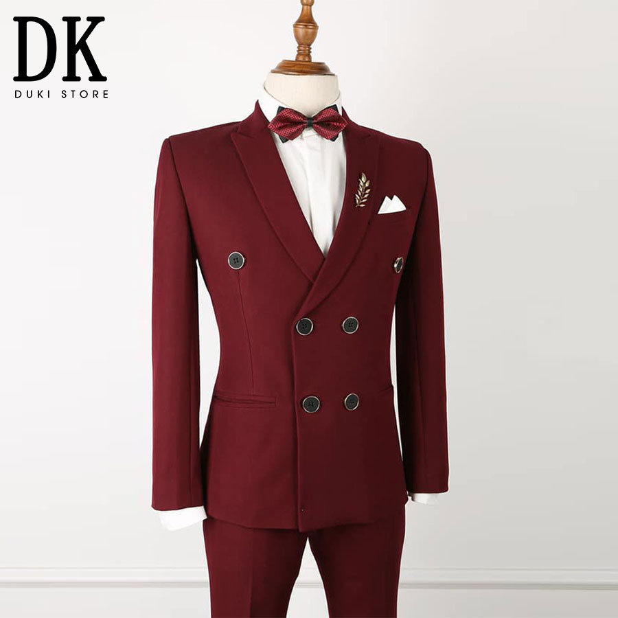 Bộ vest nam 6 nút hàn quốc màu đỏ đô đẹp dke0049 - duki store