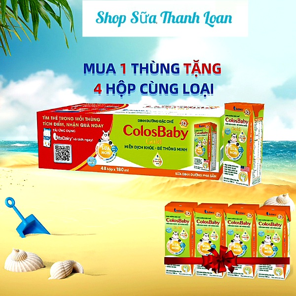 Thùng 48 hộp sữa bột pha sẵn colosbaby iq gold 180ml.