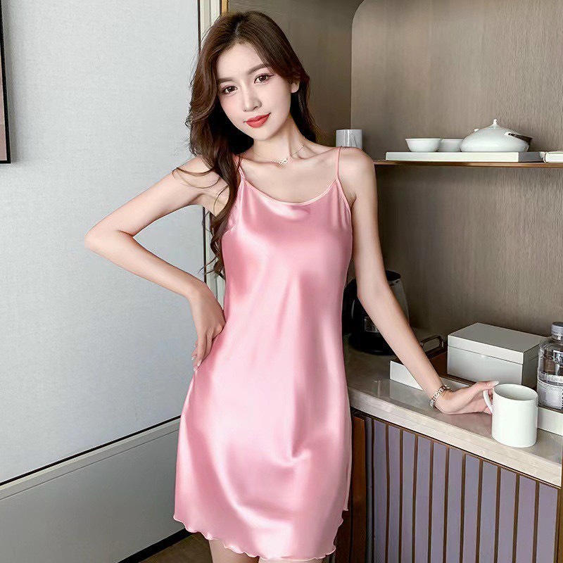 [FreeShip 2023] Váy Ngủ Ngắn 2 Dây Suông Lụa Satin