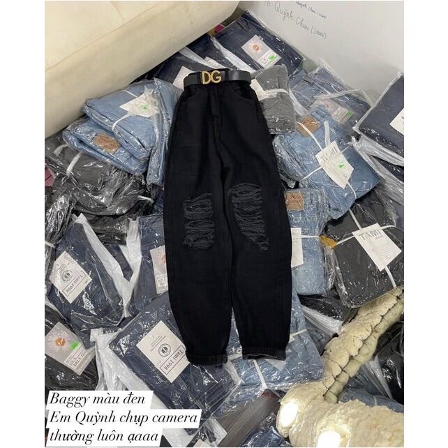 Baggy Jeans Lưng Cao Rách Nhiều