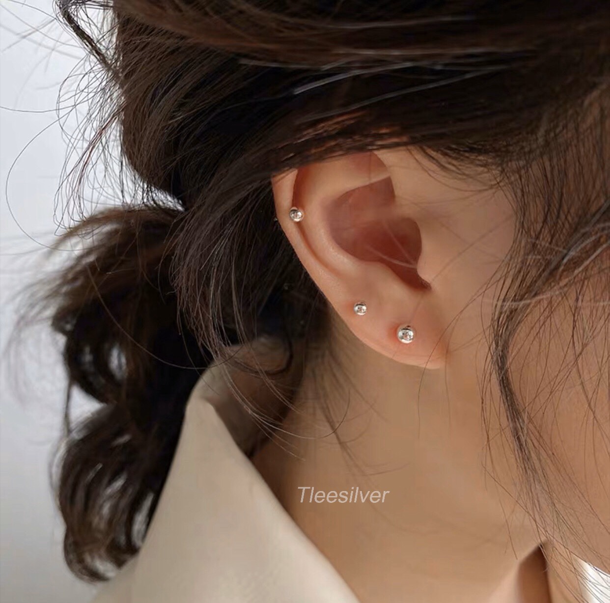 Khuyên tai bạc Tlee, Bông tai bi minidot basic - TleeJewelry B0207