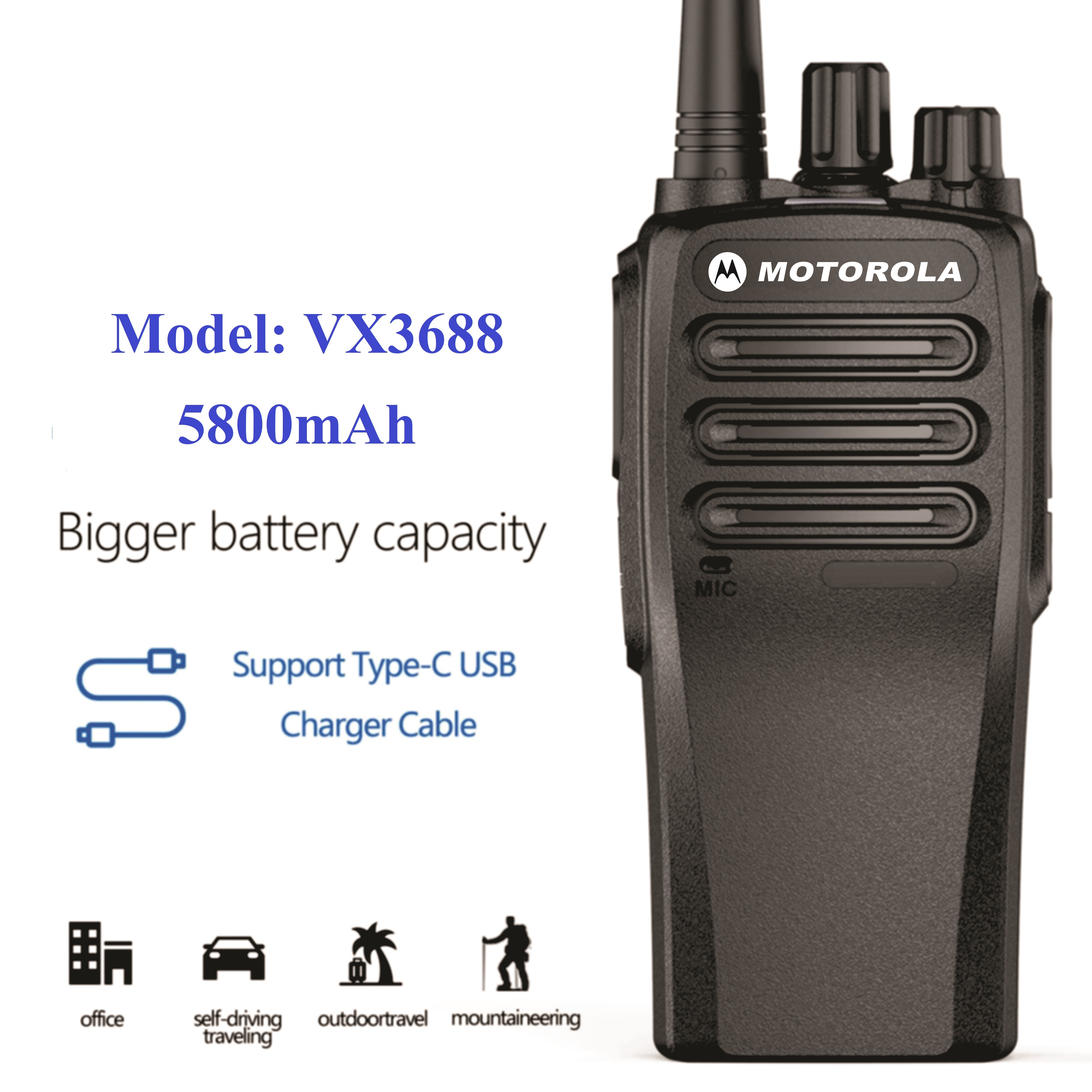 Bộ 5 Bộ đàm công suất lớn Motorola VX3688 (8W siêu mạnh, loa to, cự ly liên lạc vượt trội, giá siêu rẻ trong phân khúc)