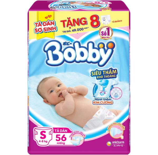 [Tặng thêm 6 miếng ] Tã dán Bobby S54 miếng chính hãng
