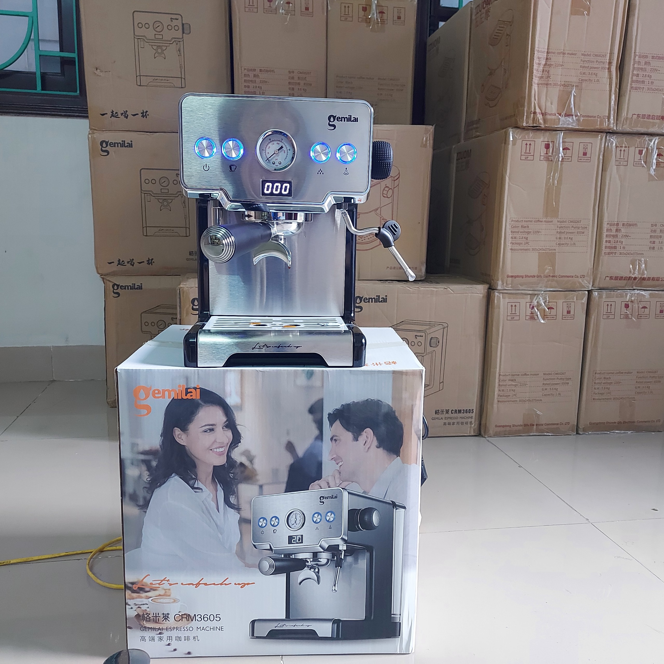 Máy pha cafe tự động gemilai, máy pha cà phê gemilai CRM 3605