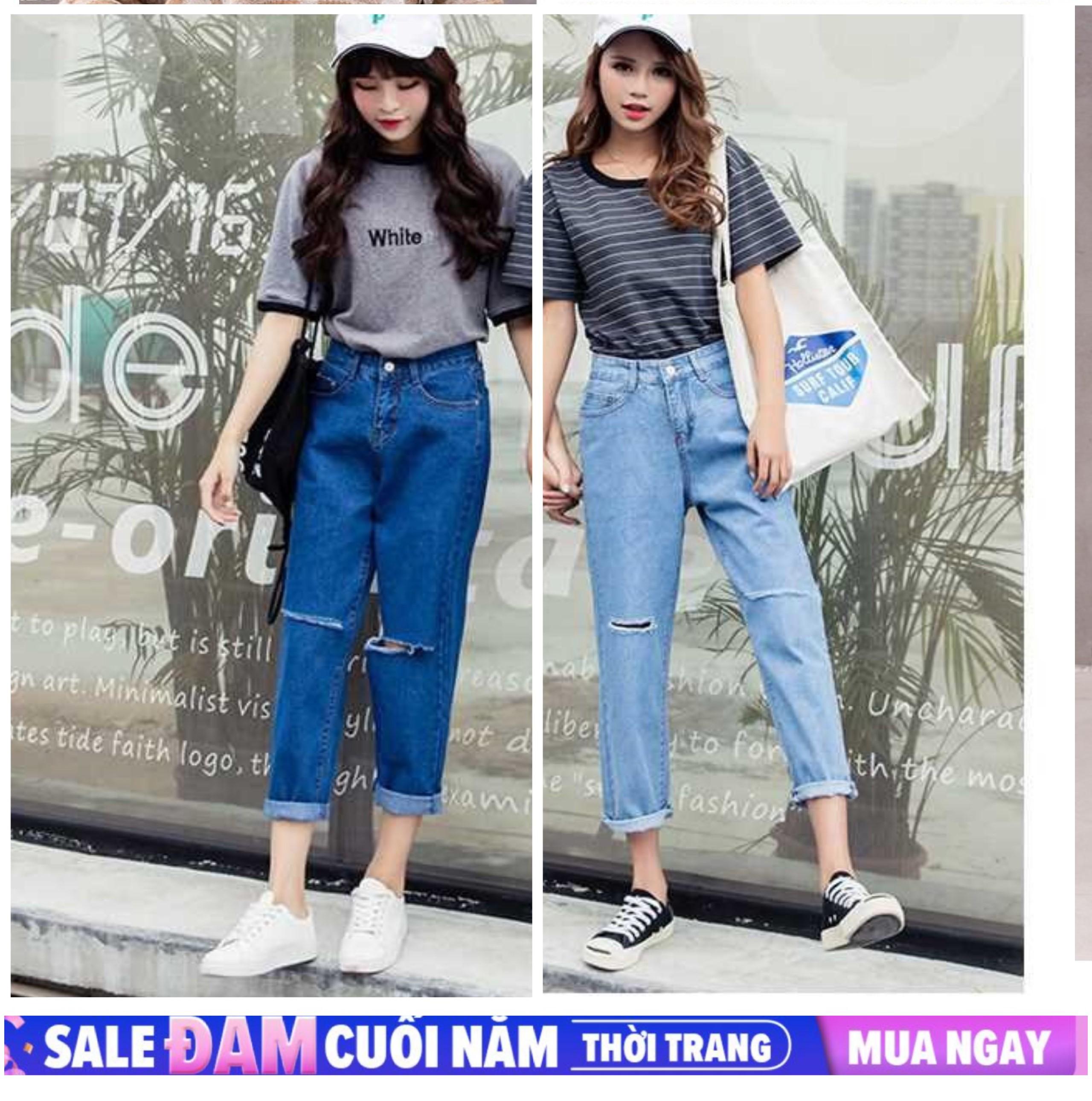 [HCM][40kg~80kg] QUẦN BAGGY JEAN BIG SIZE NỮ RÁCH GỐI TRUYỀN THỐNG