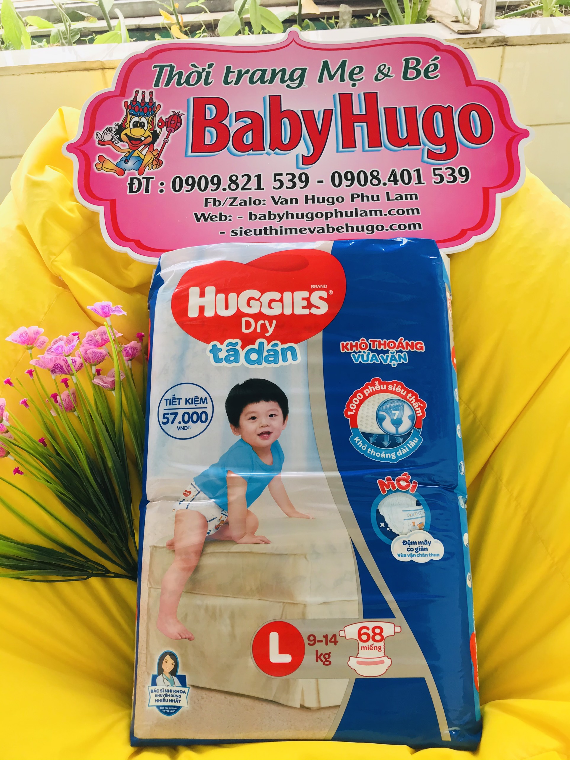 Tã Dán Huggies  Size L 68 Miếng 9 đến 14kg