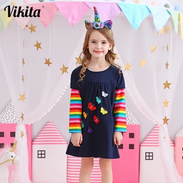 VIKITA Kids Girls Dress Baby Children Toddler Princess Dress Vestidos Childrens Clothing Girls Autumn Winter Dresses 3 8 Years