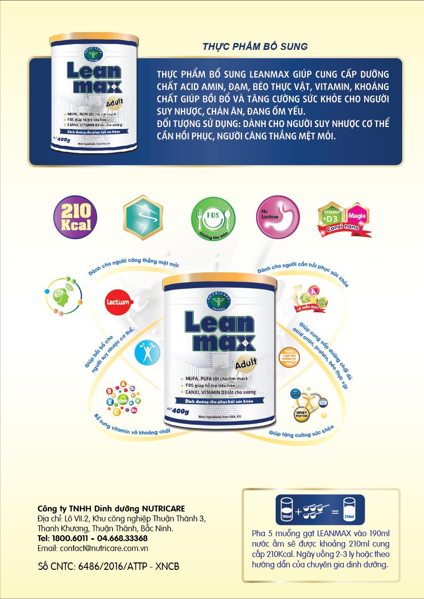 [HCM]SỮA LEAN MAX Adult 400g ( Dinh dưỡng bổ sung cho người thiếu hụt vi chất)