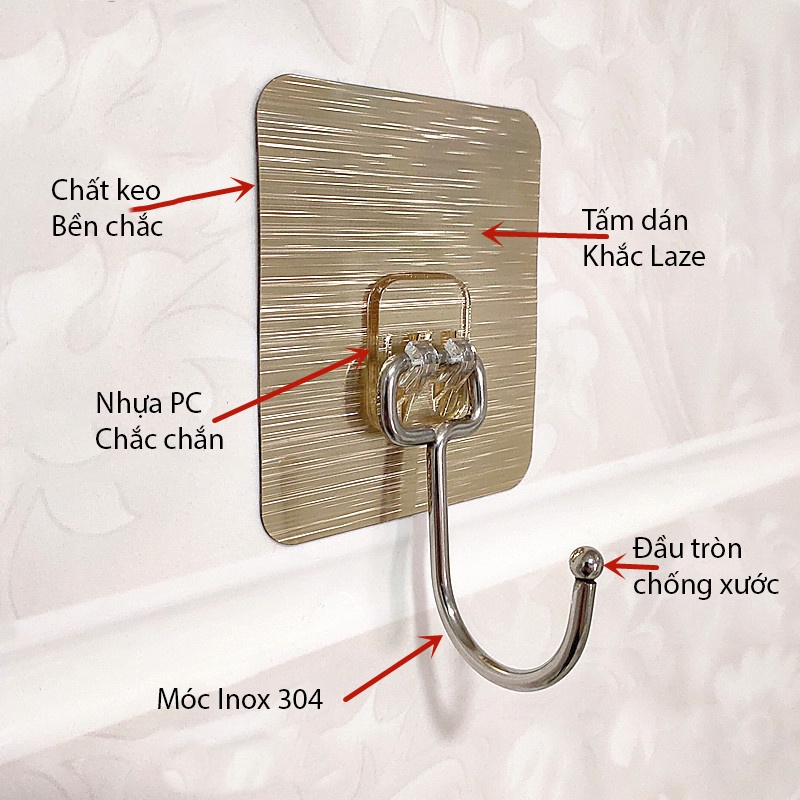Móc Dán Tường Chịu Lực, Miếng Dán Tráng Bạc Siêu Dính