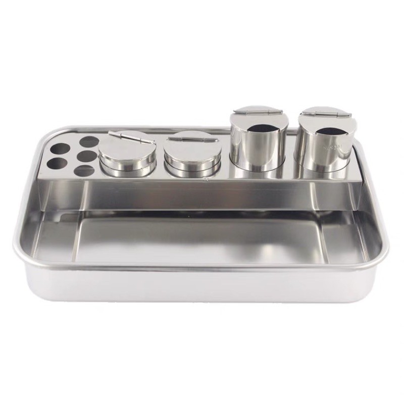 Bộ khay đồ y tế inox đa năng + hũ inox đựng dụng cụ y tế và spa
