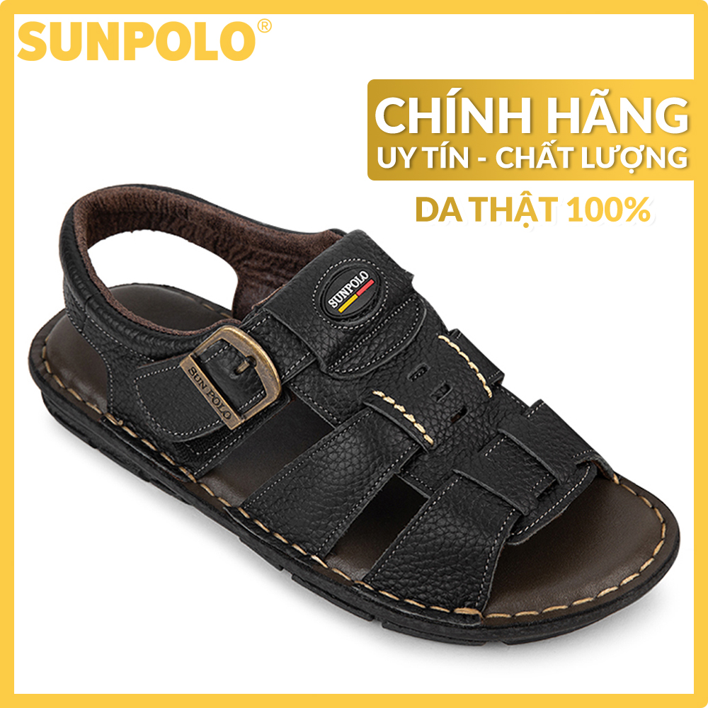 Men Leather SUNPOLO Sandals SDA023 (black, brown)