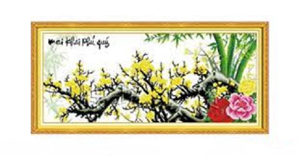 Tranh thêu mai khai phú quý hoa mai - lv3244