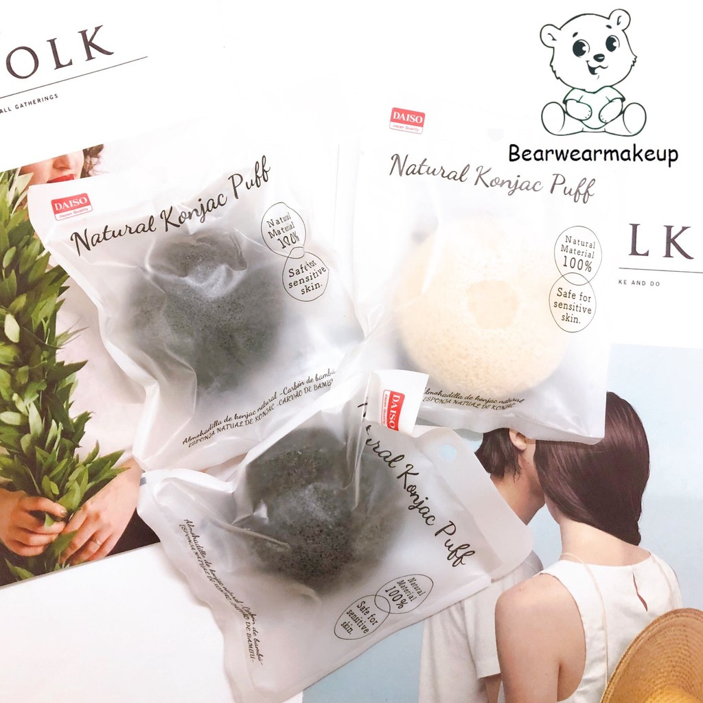 Bông rửa mặt Konjac Japan Daiso Nhật Bản