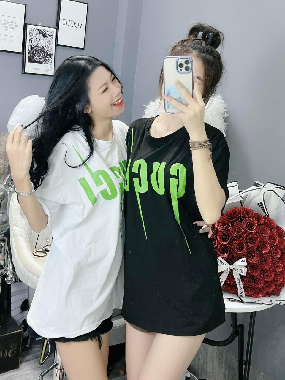 Áo phông nữ  gu.ci.ci tia sét xanh