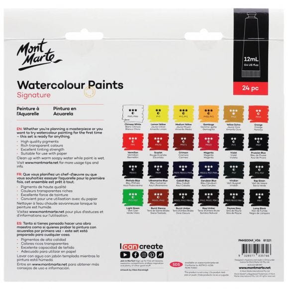 Bộ màu nước dạng tuýp Mont Marte 12ml