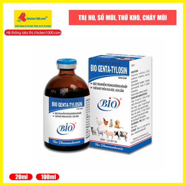 Thuốc thú y genta tylosin bio đặc trị viêm phổi, ho, suyễn trên heo, bò, trâu, dê