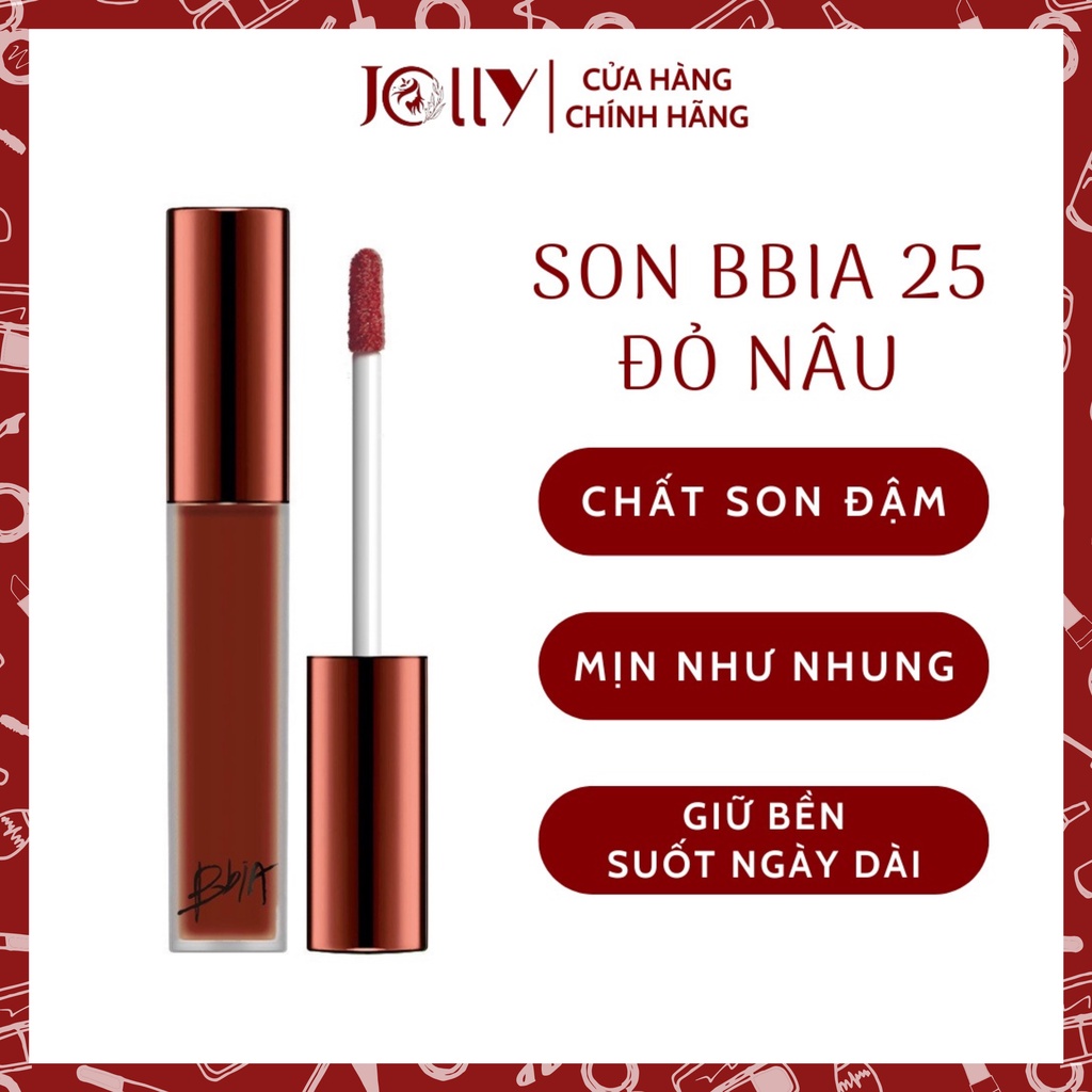Son kem Bbia Last Velvet Lip Tint Màu 25 đỏ nâu trầm Jolly Cosmetics