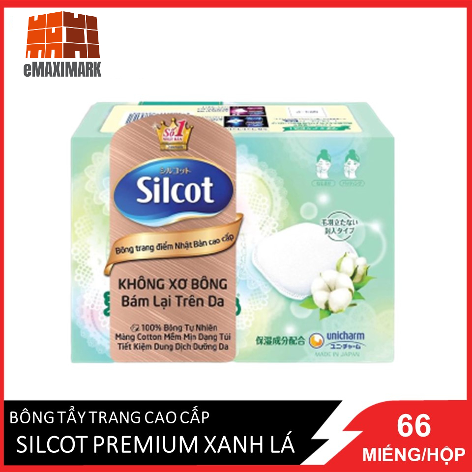 Bông Tẩy Trang Cao Cấp Silcot Premium (Xanh Lá) Hộp 66 Miếng