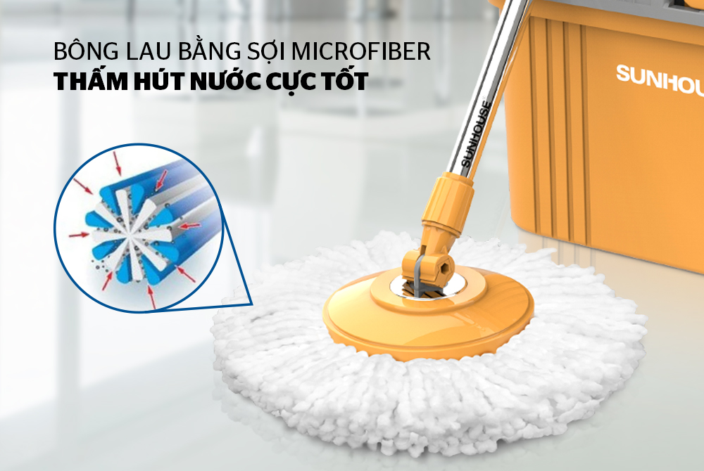 Bộ lau nhà xoay 360 độ SUNHOUSE KS-CL350PO - Bảo hành 6 tháng