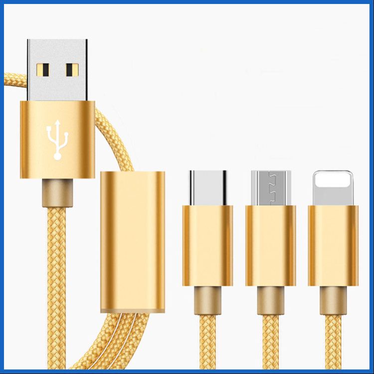 Cáp Sạc điện thoại 3 in 1- Cáp 3 Đầu Bọc Dù