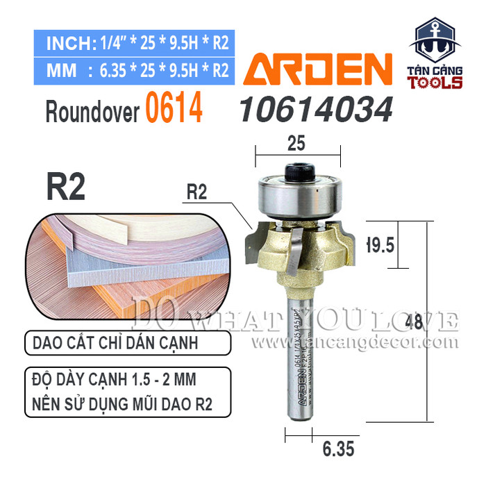 Mũi gọt cạnh chỉ Arden cốt 6.35 mm