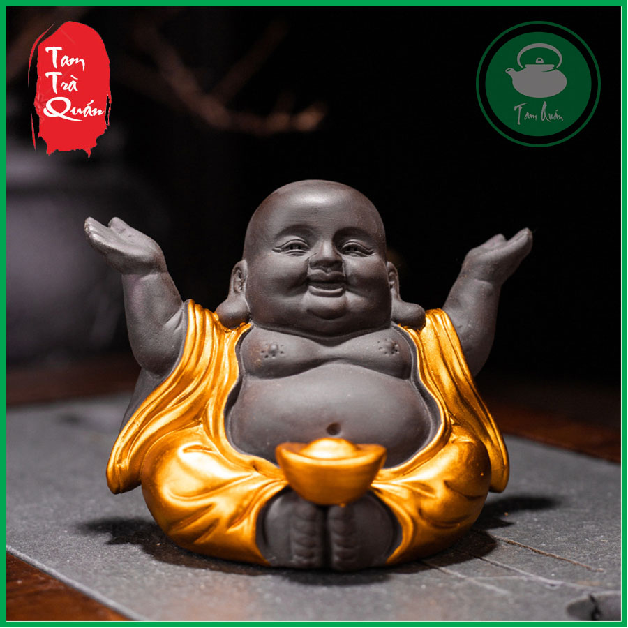 Tượng gốm ông địa trang trí bàn trà đạo