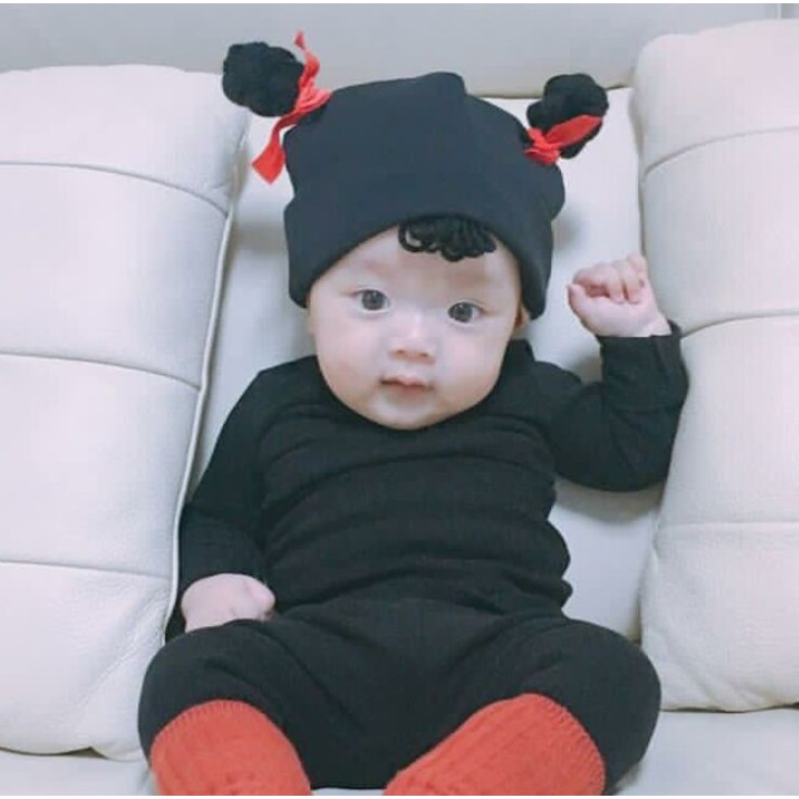 Mũ cotton tóc giả cho bé (0-2y)