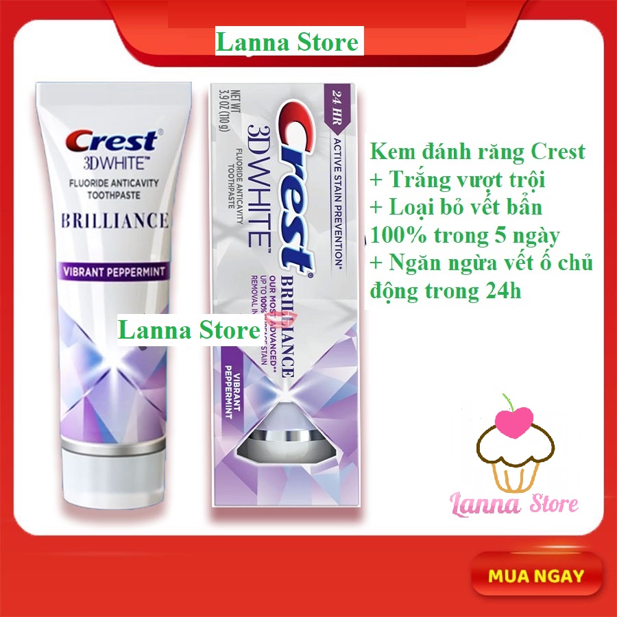 Kem Đánh Răng Crest 3D White Brilliance trắng răng vượt trội tẩy trắng răng - Mỹ
