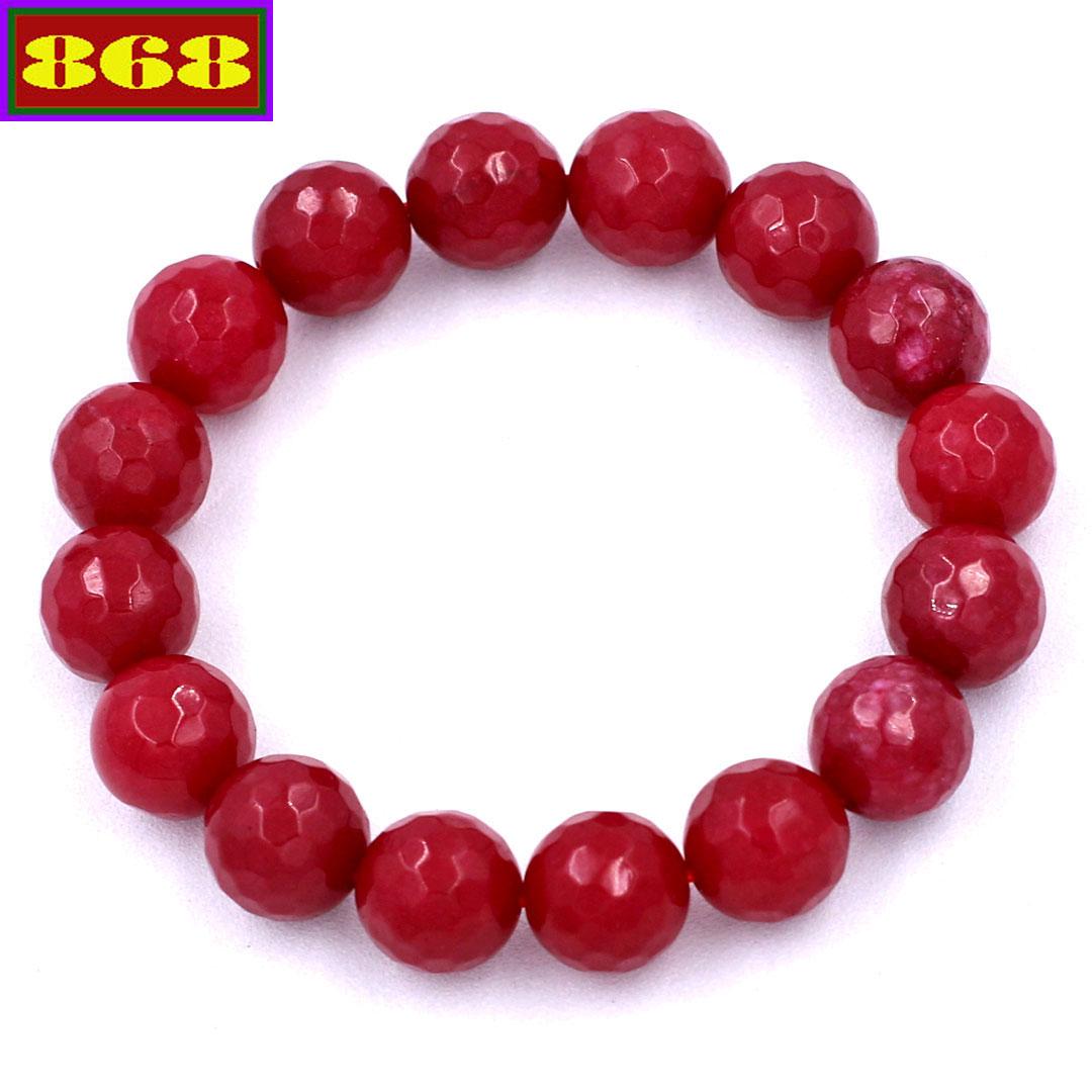 Chuỗi hạt đeo tay đá thạch anh đỏ cắt giác 12 ly 16 hạt - Vòng chuỗi đeo tay đá phong thủy - Vòng tay chuỗi hạt mệnh Hỏa, Thổ
