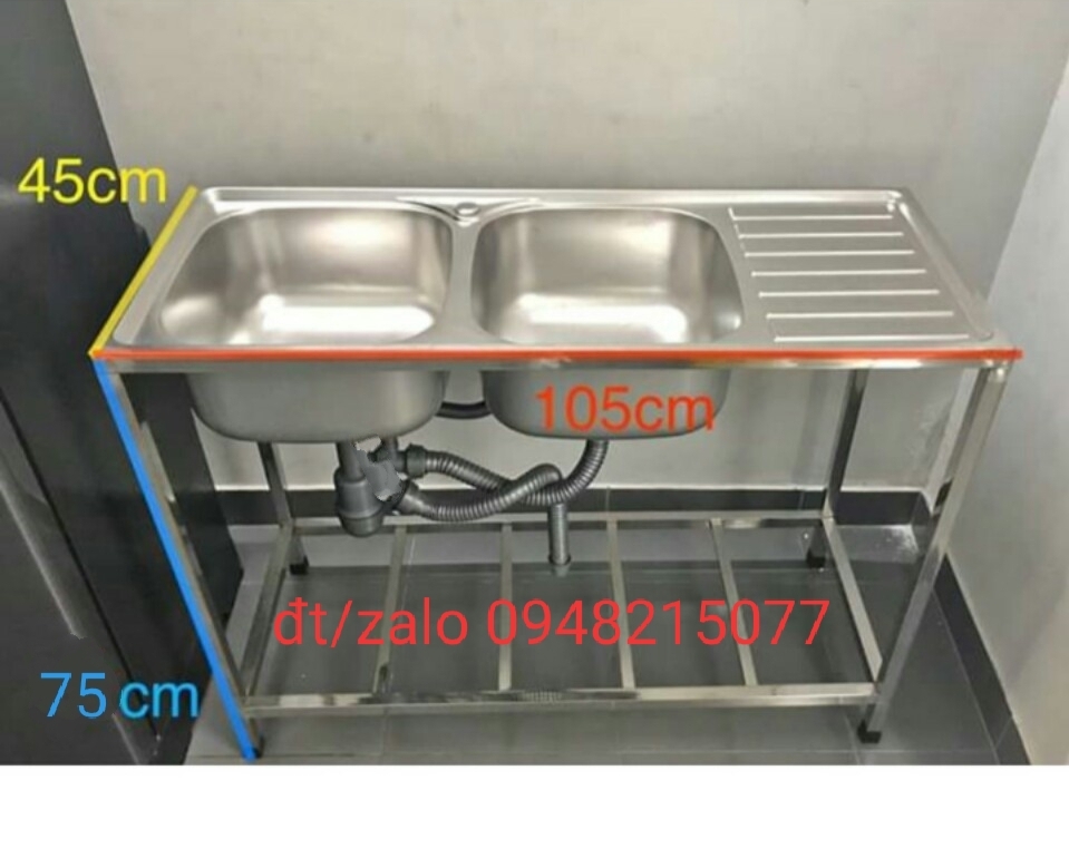 [HCM]CHẬU RỬA CHÉN 2 HỘC CÓ CHÂN INOX CAO CẤP KT 105X45X23 DxRxC
