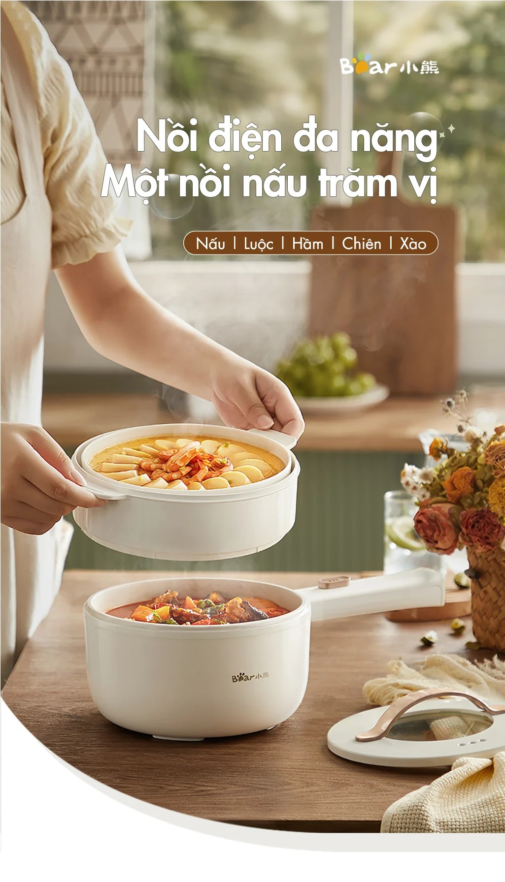 [Genuine] buy 800W advanced 1.6L bear multi-function cooking pot (with steamer), self power off when temperature is overloaded safe to use 18 months warranty, 1 to 1 exchange.