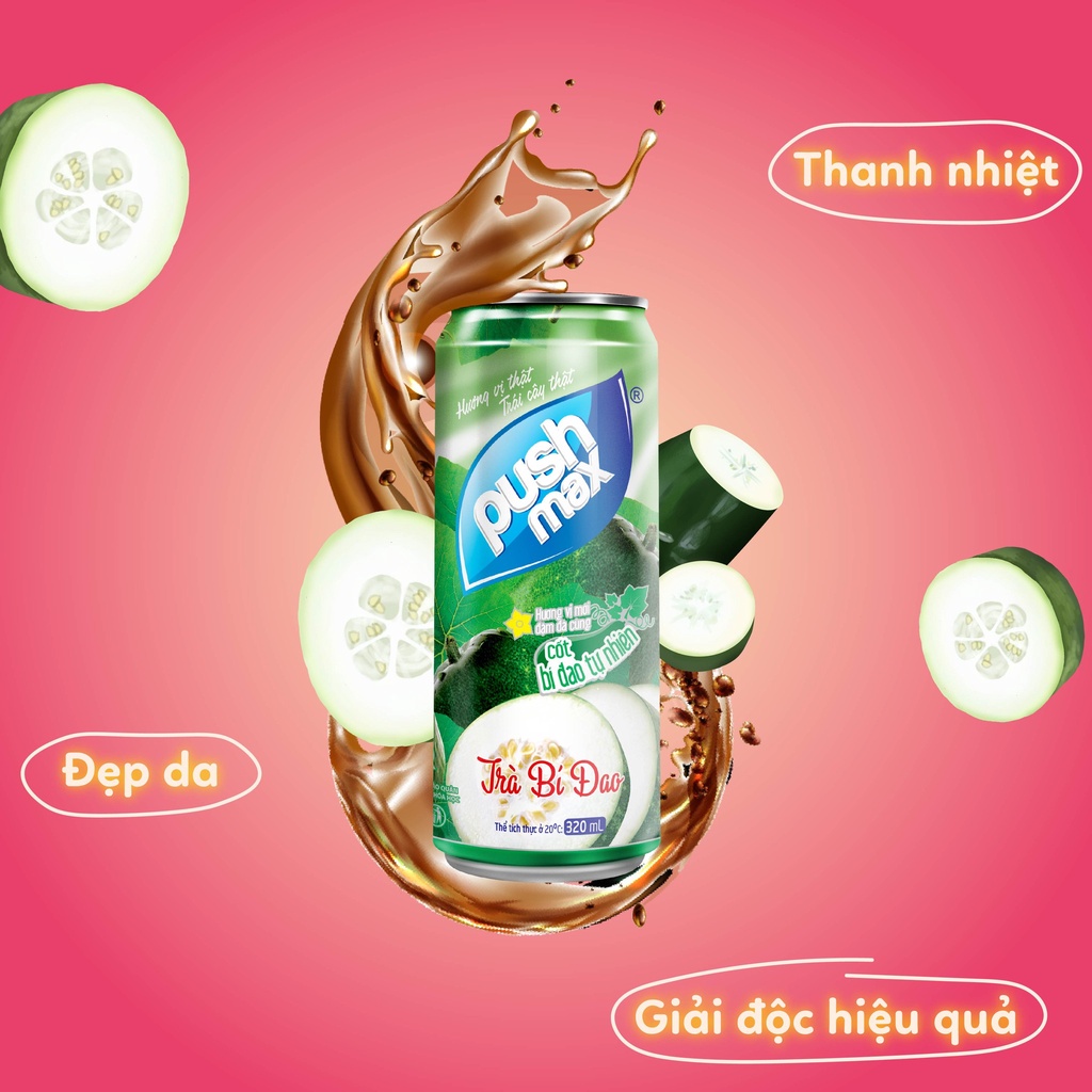 Thùng 24 Lon Nước Trái Cây Trà Bí Đao Pushmax (330ml x 24 lon)