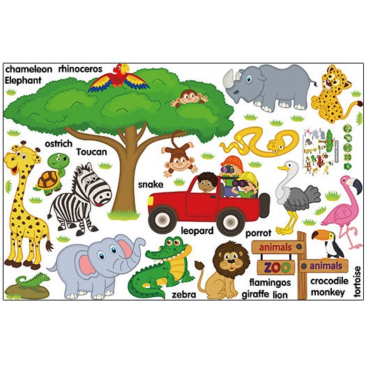 Decal dán tường từ tiếng anh về loài vật cho bé Sticker Decal dán tường SK9084- Decal dán tường con vật -Decal dán tường hình thú