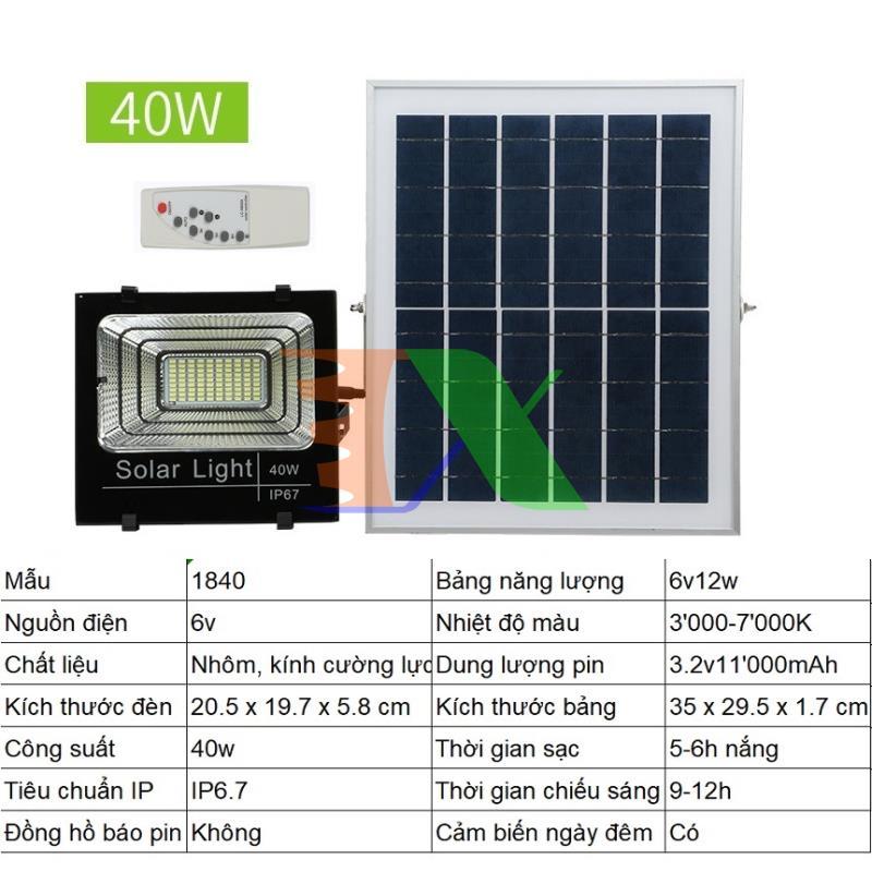 Solar lamp high-grade sun-1840 + Battery Li-ion + solar battery + remote Control (40W), LED solar IP67