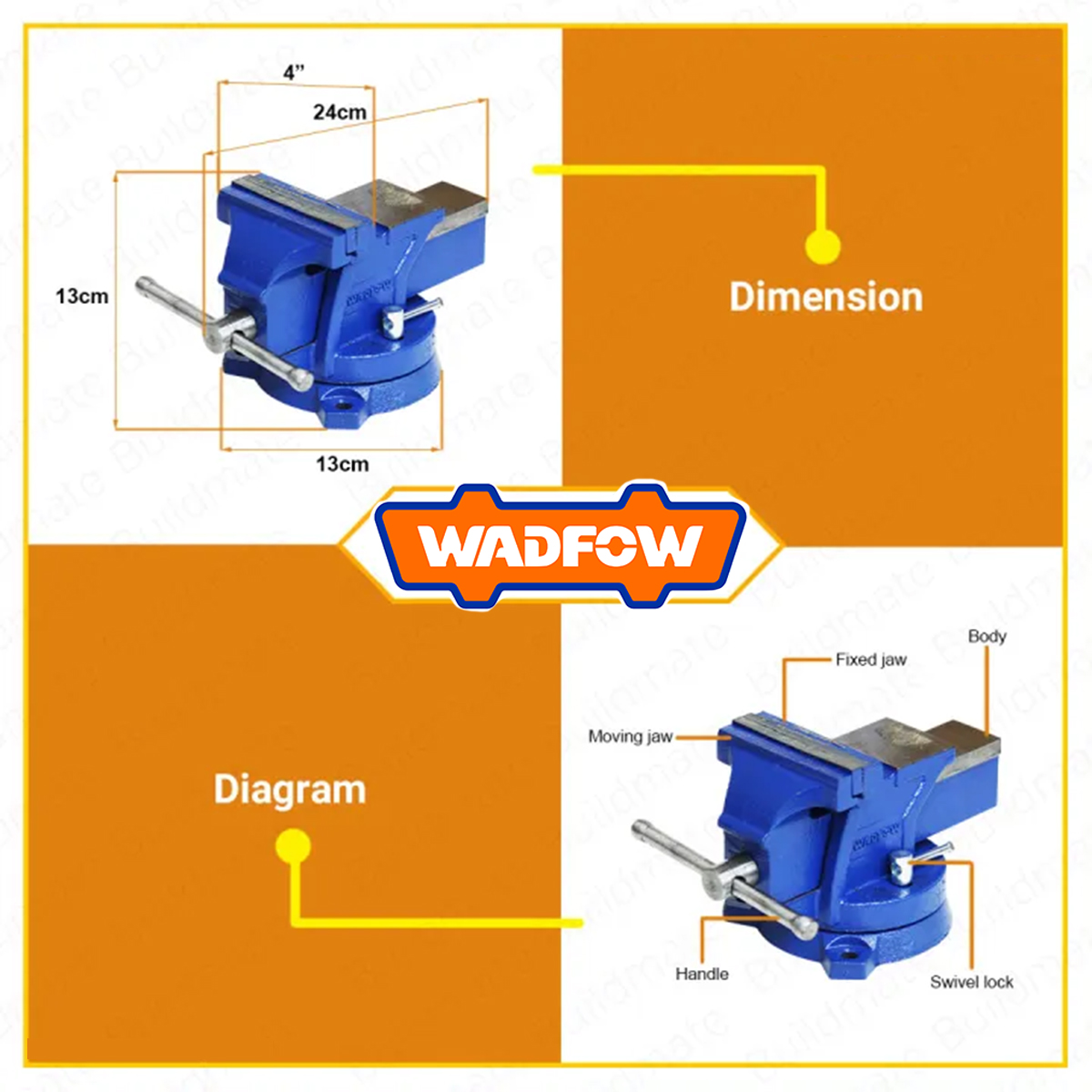 Ê Tô Kẹp Bàn Mâm Xoay 360° WADFOW 4"-8"Chuyên Dùng Để Kẹp, Cố Định Các Chi Tiết Cần Gia Công cơ khí