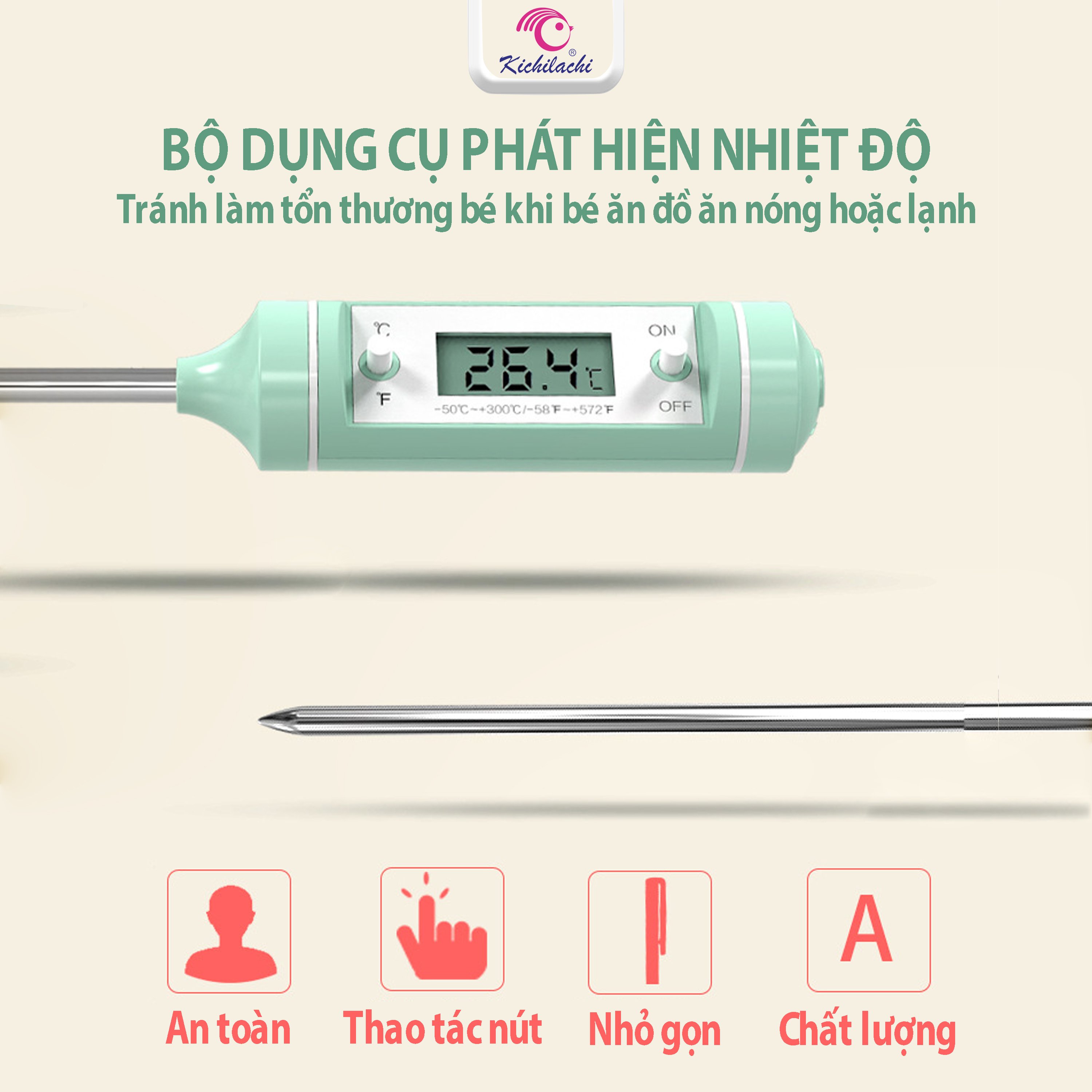 Que đo nhiệt độ sữa và thức ăn dặm cho bé Kichilachi