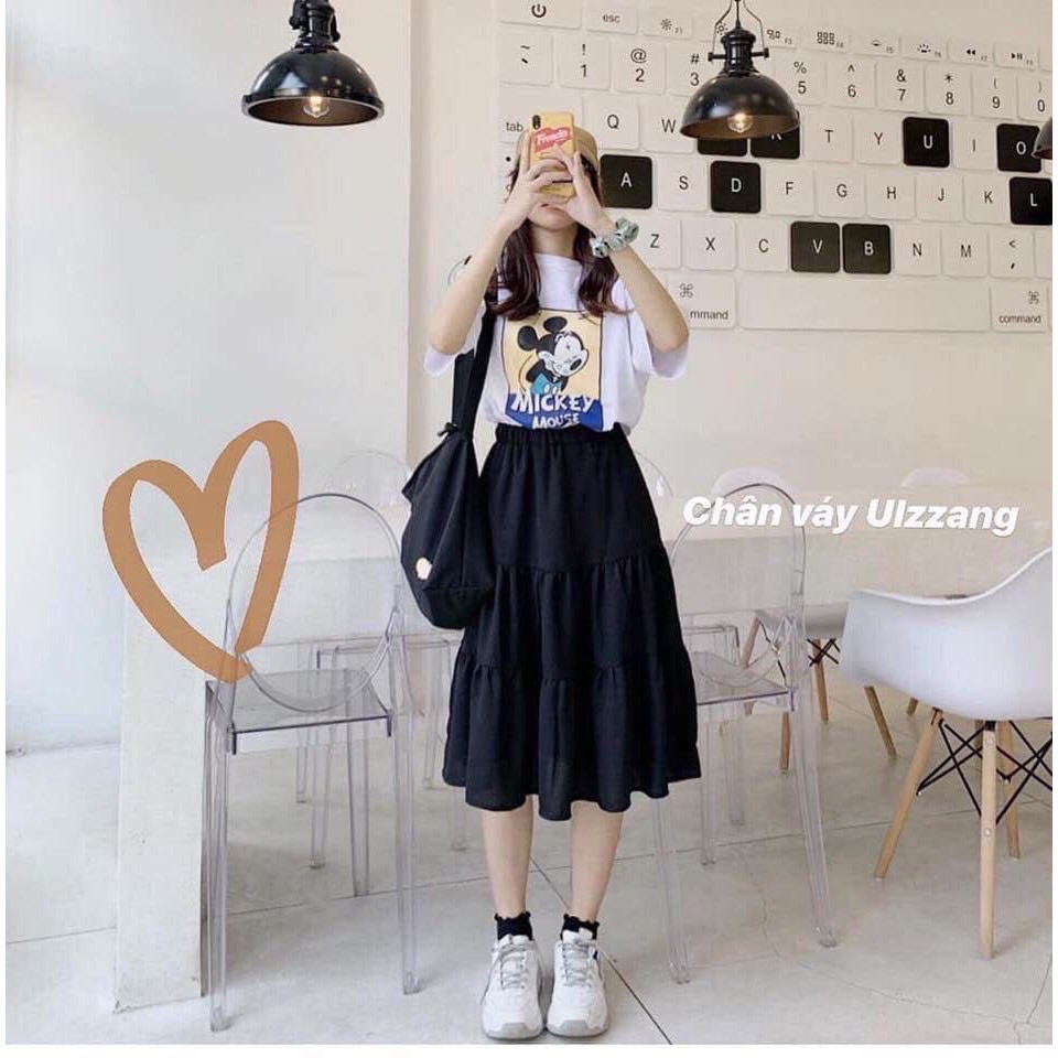 Chân váy Vintage dáng dài ulzzang siêu xinh siêu dễ mix đồ hai màu