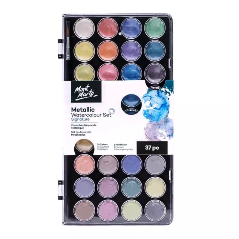 Bộ màu nước nhũ Màu nhũ ánh kim Mont Marte chất lượng cao - Metallic Watercolour Cake Set