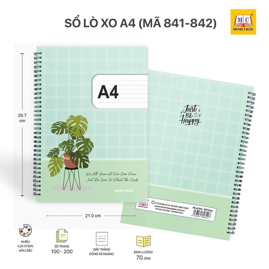 Sổ Lò Xo A4 Minh Châu - ĐL 70mgs Dòng kẻ ngang, giấy trắng mịn - MC841/842
